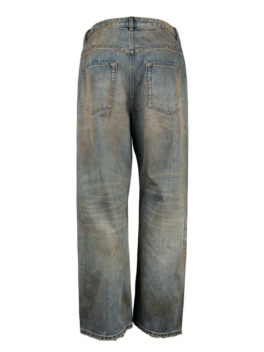 EVILKNIGHT(EK) Customized Rivets Dirty Wash Holes Denim Jeans