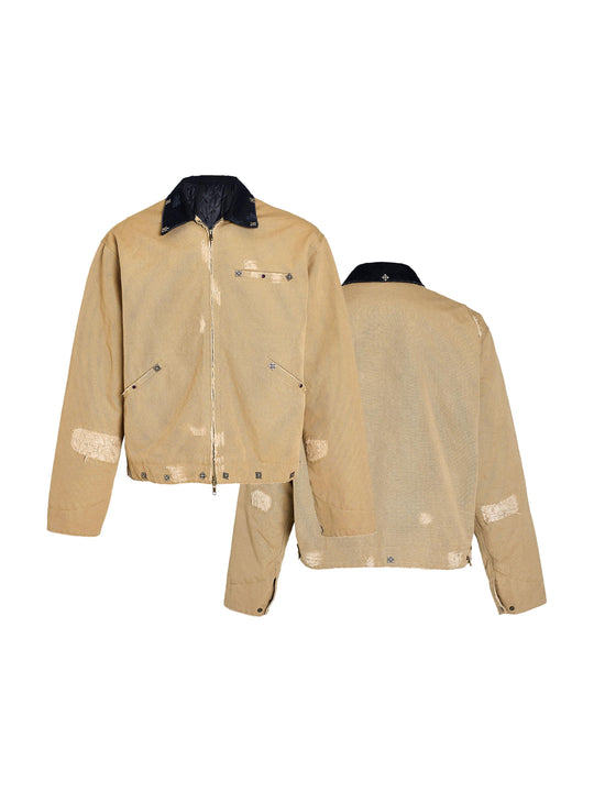STEEPC Vintage Washed Ripped Studded Lapel Work Jacket | Face 3 Face