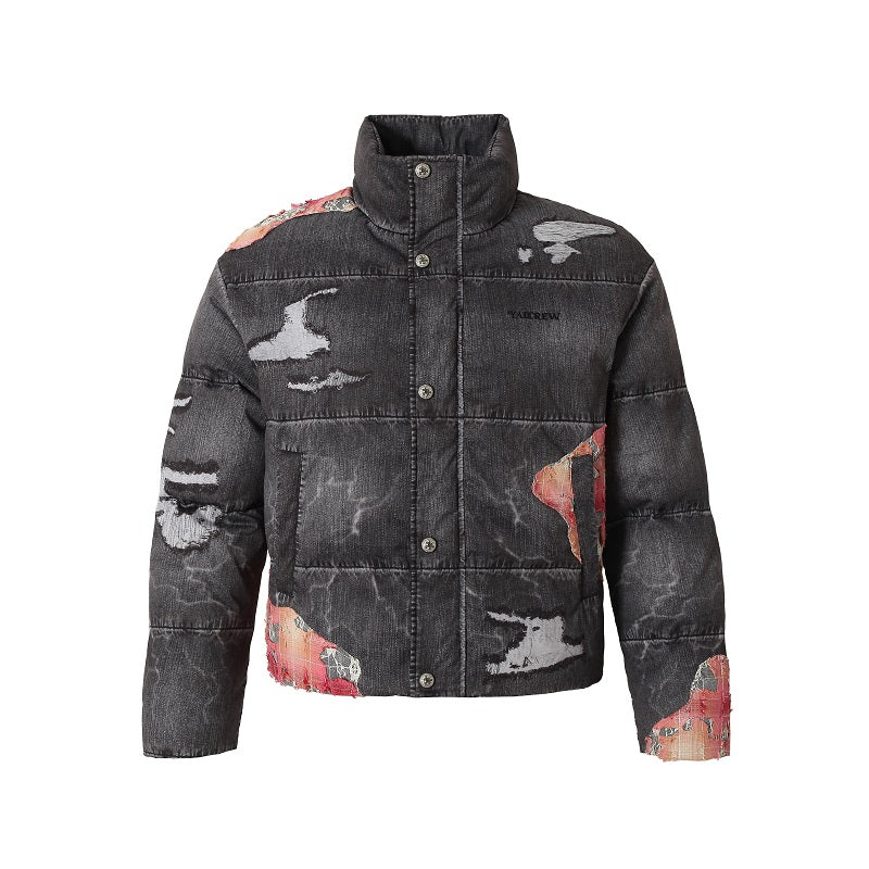 YADcrew Evening Lace Patch 3D Printed Denim Down Jacket | Face 3 Face