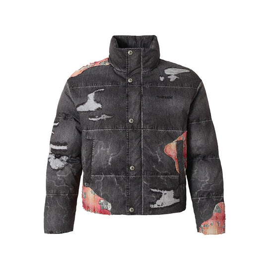 YADcrew Evening Lace Patch 3D Printed Denim Down Jacket | Face 3 Face