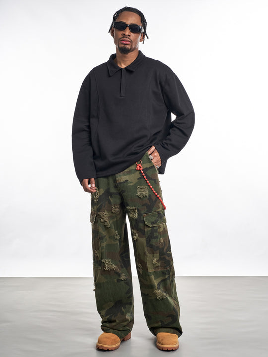 F3F Select Distressed Camouflage Cargo Jeans | Face 3 Face