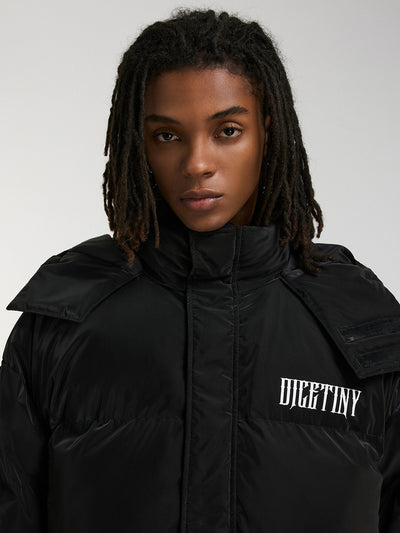 DICETINY Hooded Matte Logo Print Short Down Jacket | Face 3 Face