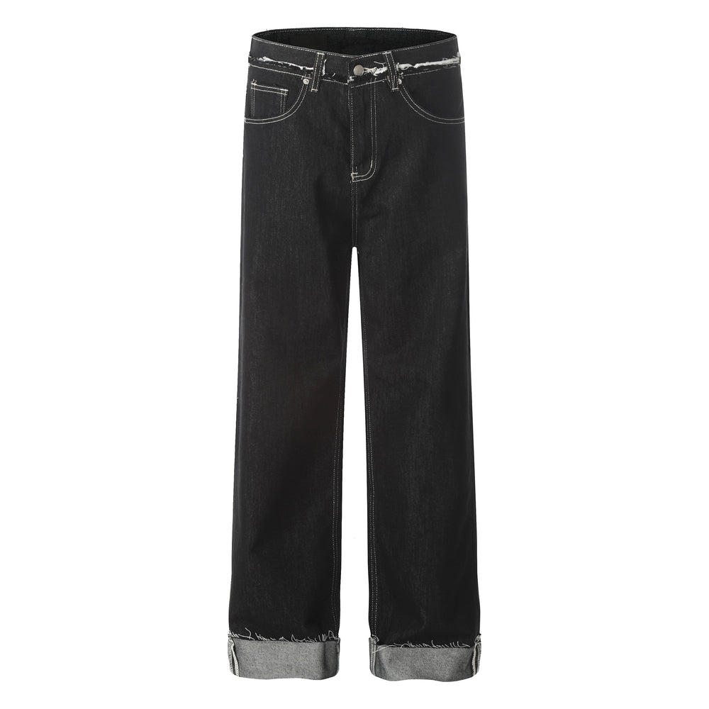 F3F Select Frayed Hem Cuffed Black Jeans | Face 3 Face