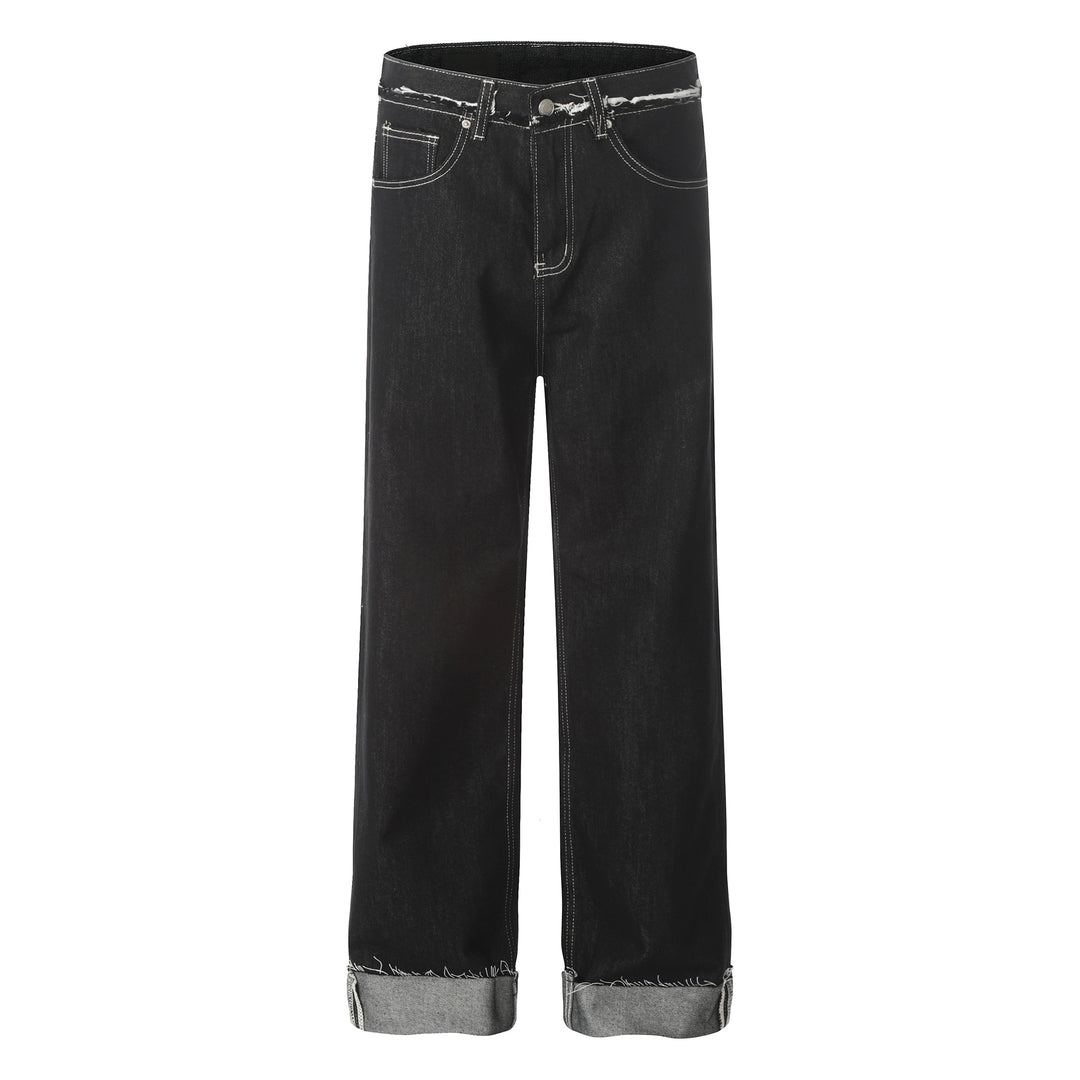 F3F Select Frayed Hem Cuffed Black Jeans | Face 3 Face