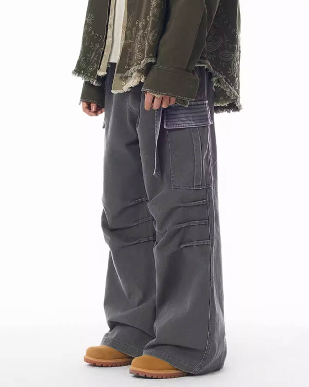 JHYQ Contrast Color Pleated Baggy Cargo Pants | Face 3 Face