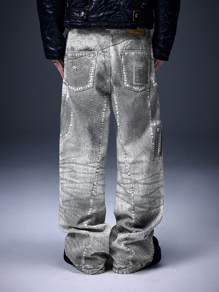 YADcrew X-ray Printed Double Knee Baggy Jeans | Face 3 Face