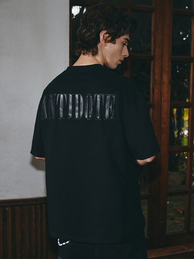 ANTIDOTE Embroidered Leather Studded Tee
