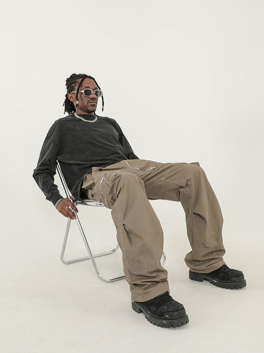 F3F Select Design Zipper Multi Pocket Pleated Work Cargo Pants