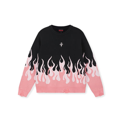 DICETINY Basic Logo Flame Destruction Knit Sweater | Face 3 Face