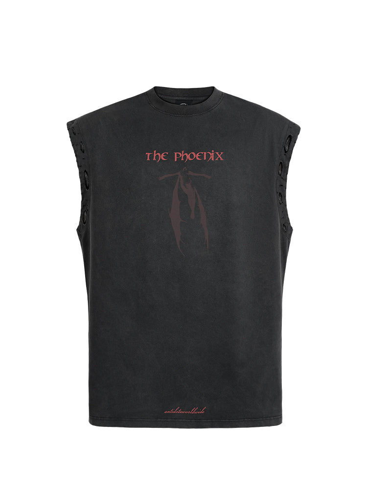 ANTIDOTE Washed Aged Phoenix Print Sleeveless Tee