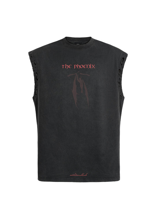 ANTIDOTE Washed Aged Phoenix Print Sleeveless Tee
