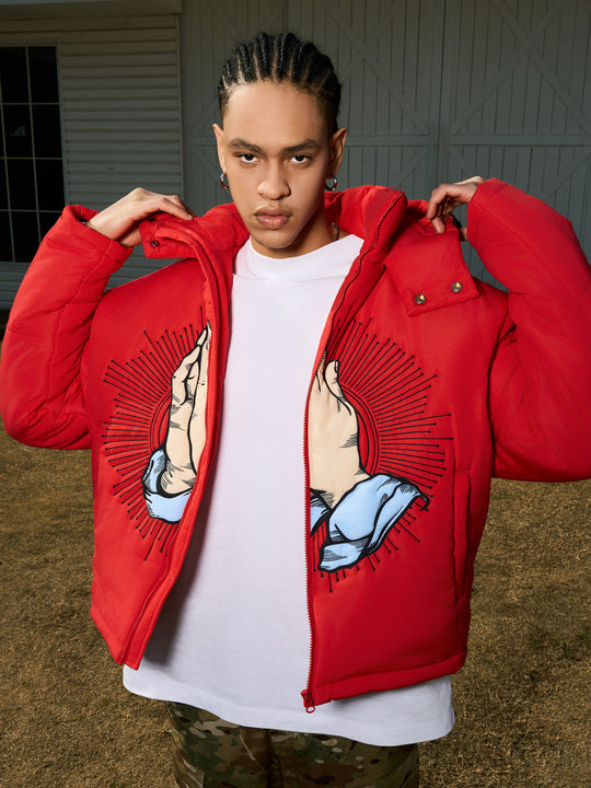 AFGK Prayer Logo Embroidery Gesture Printed Jacket