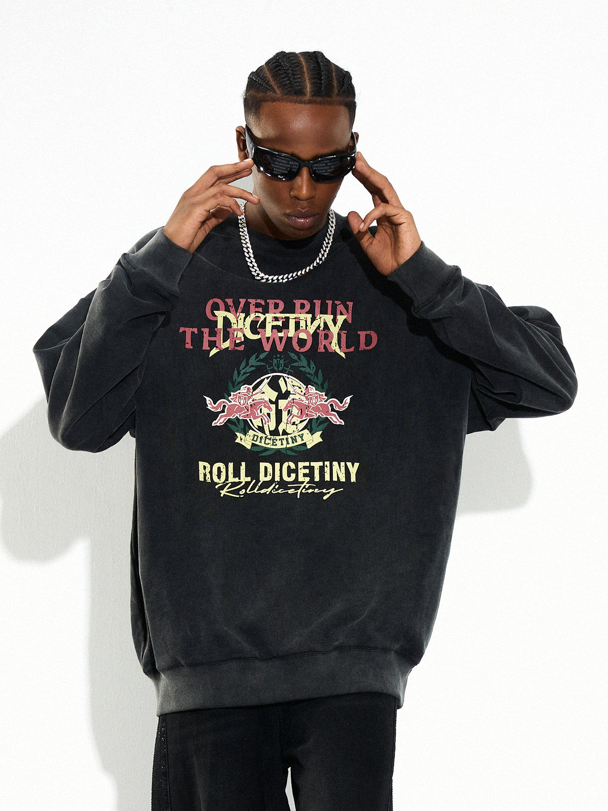 DICETINY Spoof Logo Print Washed Sweatshirt | Face 3 Face