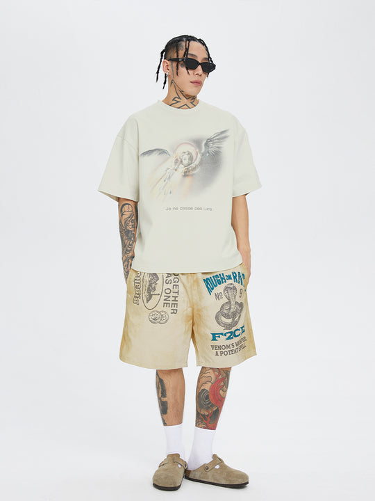 F2CE Distressed Mud Dyed Print Dirty Shorts