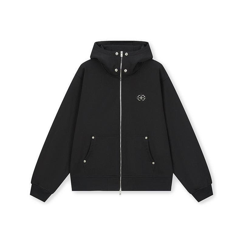 DICETINY Metal Logo & Studs Sword Printed Zip Up Hoodie | Face 3 Face