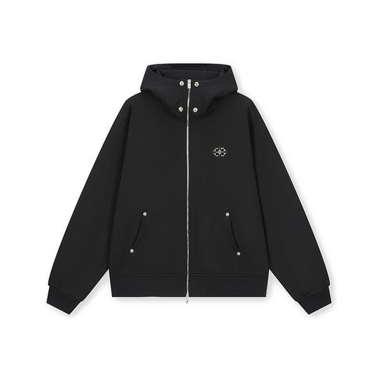 DICETINY Metal Logo & Studs Sword Printed Zip Up Hoodie | Face 3 Face