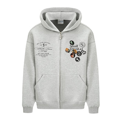 Small Town Kid Badge Logo Print Zip Up Hoodie | Face 3 Face