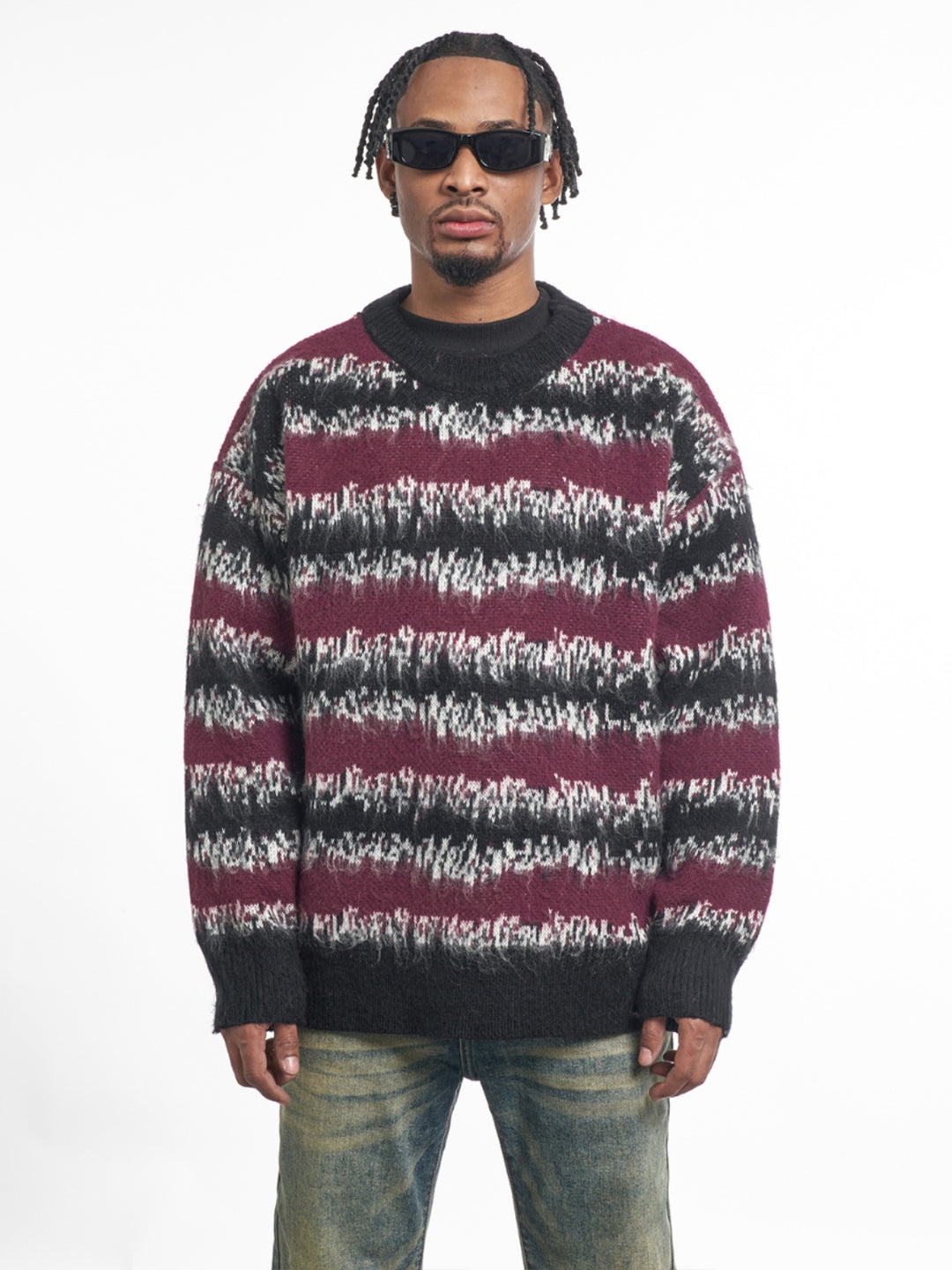 F3F Select Gradient Striped Fuzzy Knit Sweater | Face 3 Face