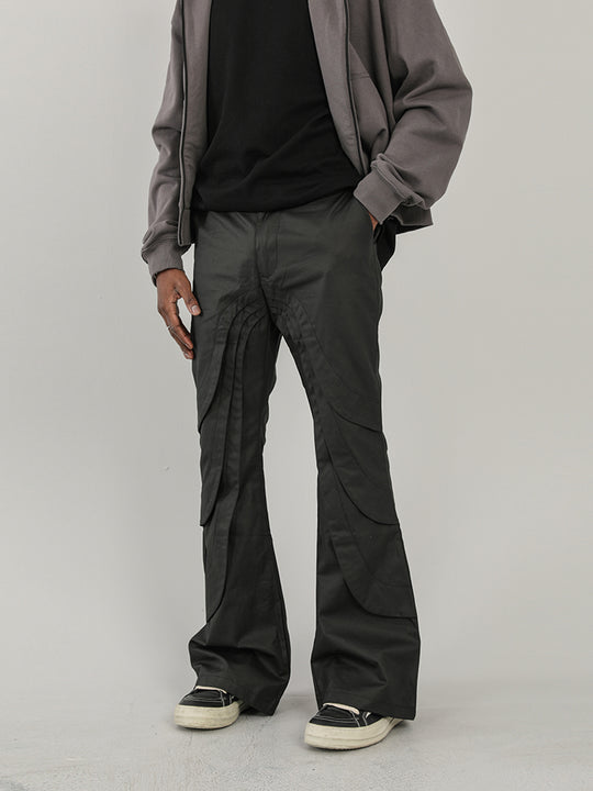 F3F Select Coated Waxed Black Micro Flare Pants
