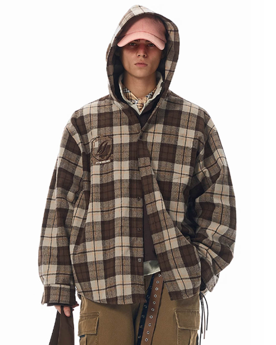 JHYQ Work Plaid Embroidery Hooded Shirt Jacket | Face 3 Face
