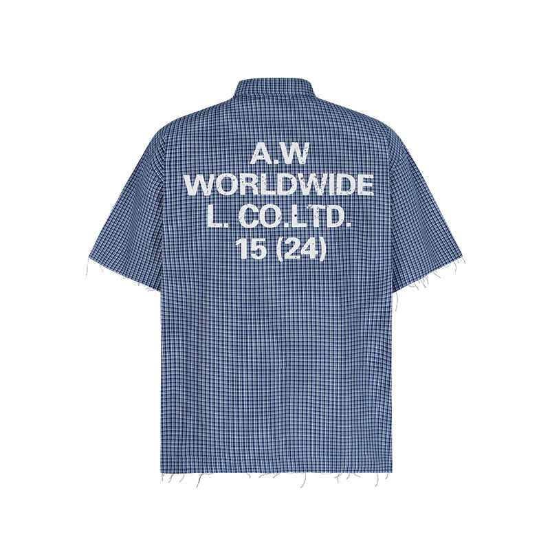 ANTIDOTE Plaid Lettering Print Short Sleeved Shirt | Face 3 Face