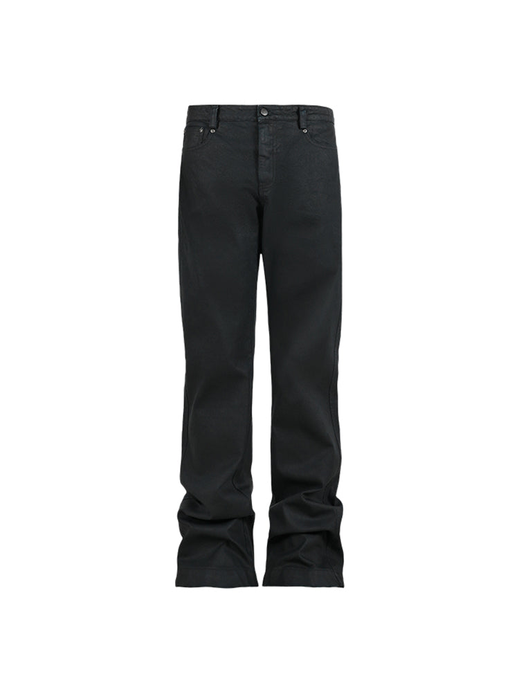 ANTIDOTE Coated Distressed Slim Fit Micro Flare Denim Jeans