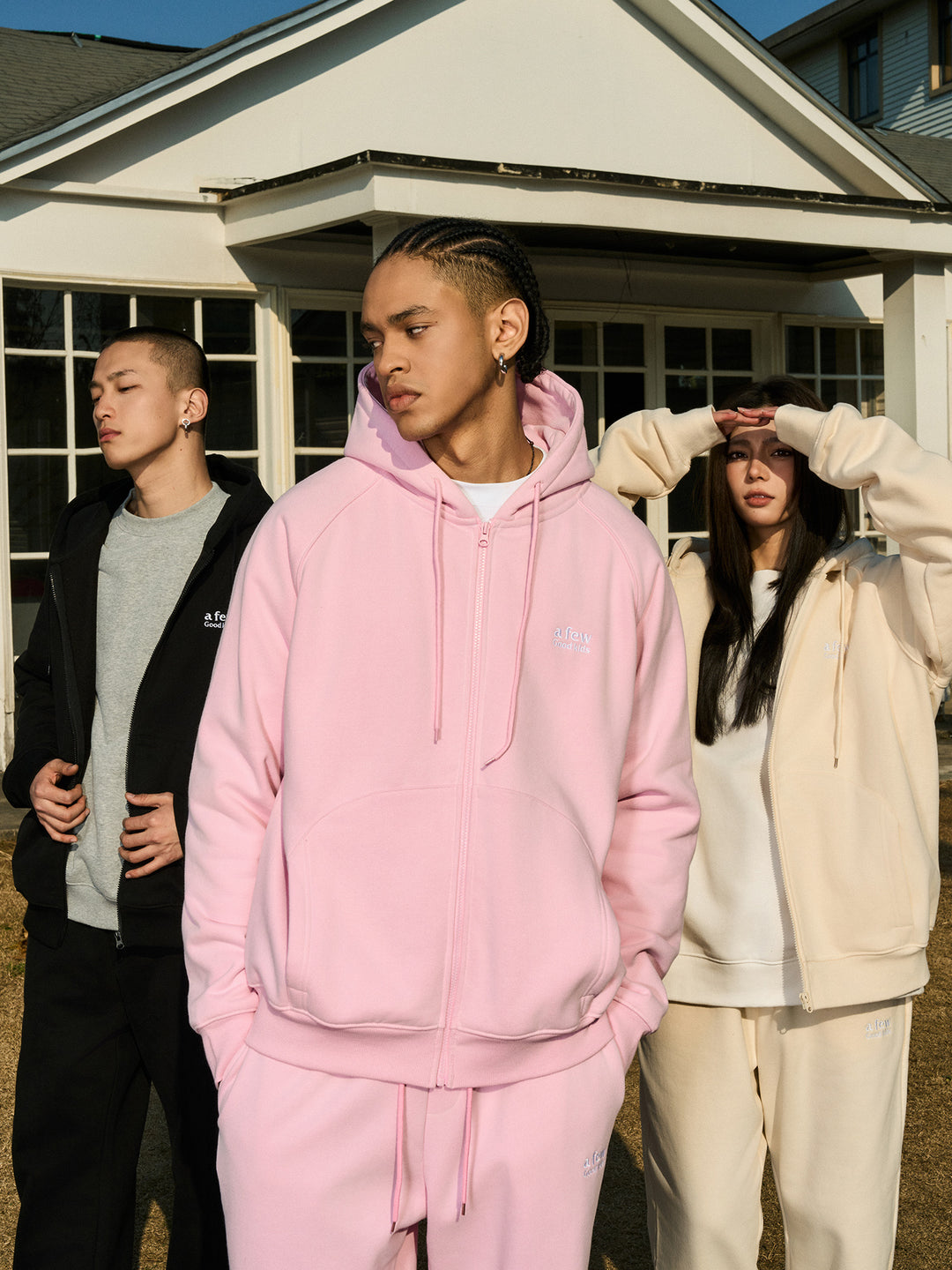 AFGK Basic Small Logo Embroidery Zipper Hoodie