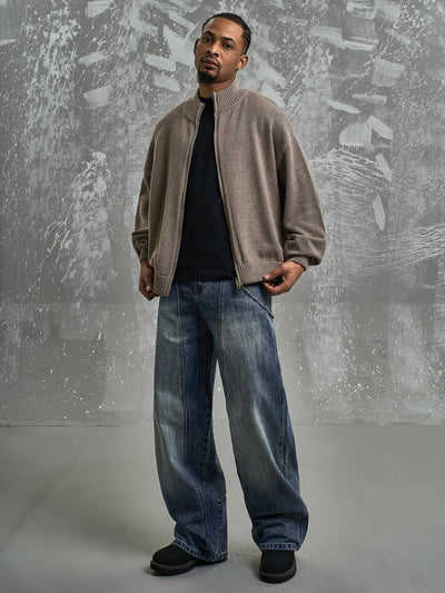 F3F Select Washed Blue Relaxed Fit Vertical Cut Jeans | Face 3 Face