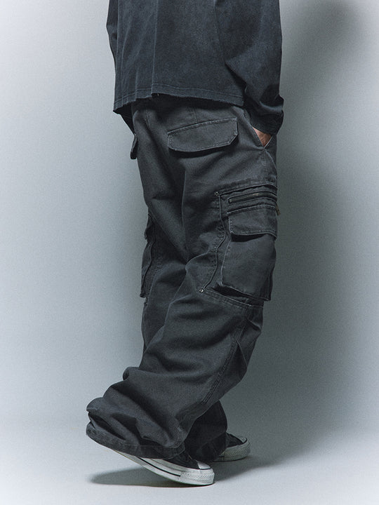 ANTIDOTE Stonewashed Inset Pocket Baggy Cargo Pants | Face 3 Face