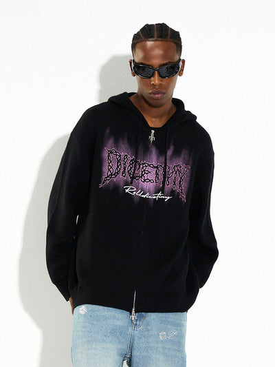 DICETINY Thorn Logo Print Zip Up Knit Hoodie | Face 3 Face