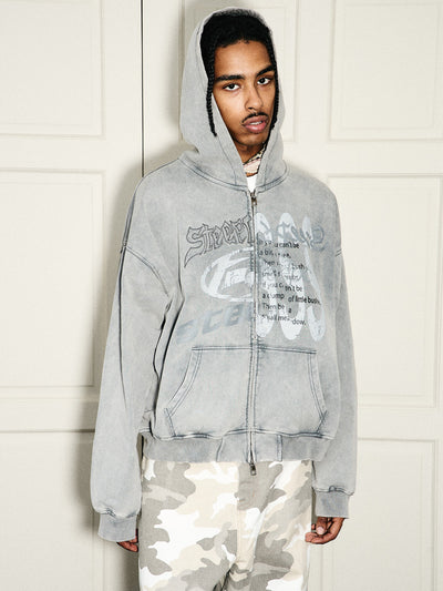 STEEPC Heavy Washed Old Boxy Zip Hoodie | Face 3 Face