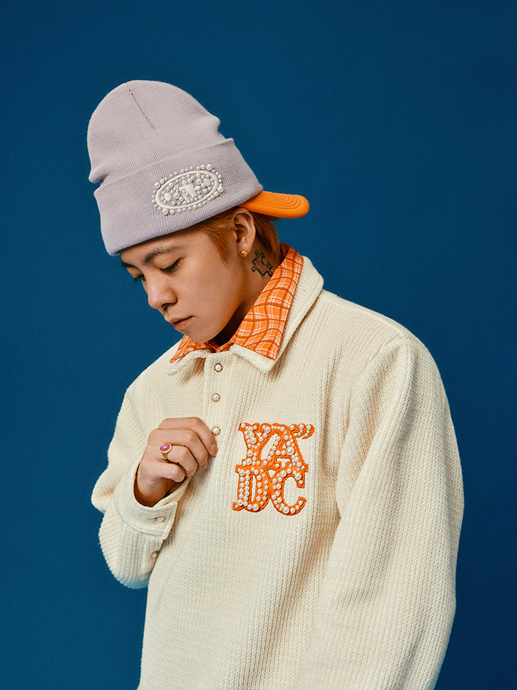 YADcrew Pearl Logo Double Collar Polo Knit Sweater | Face 3 Face