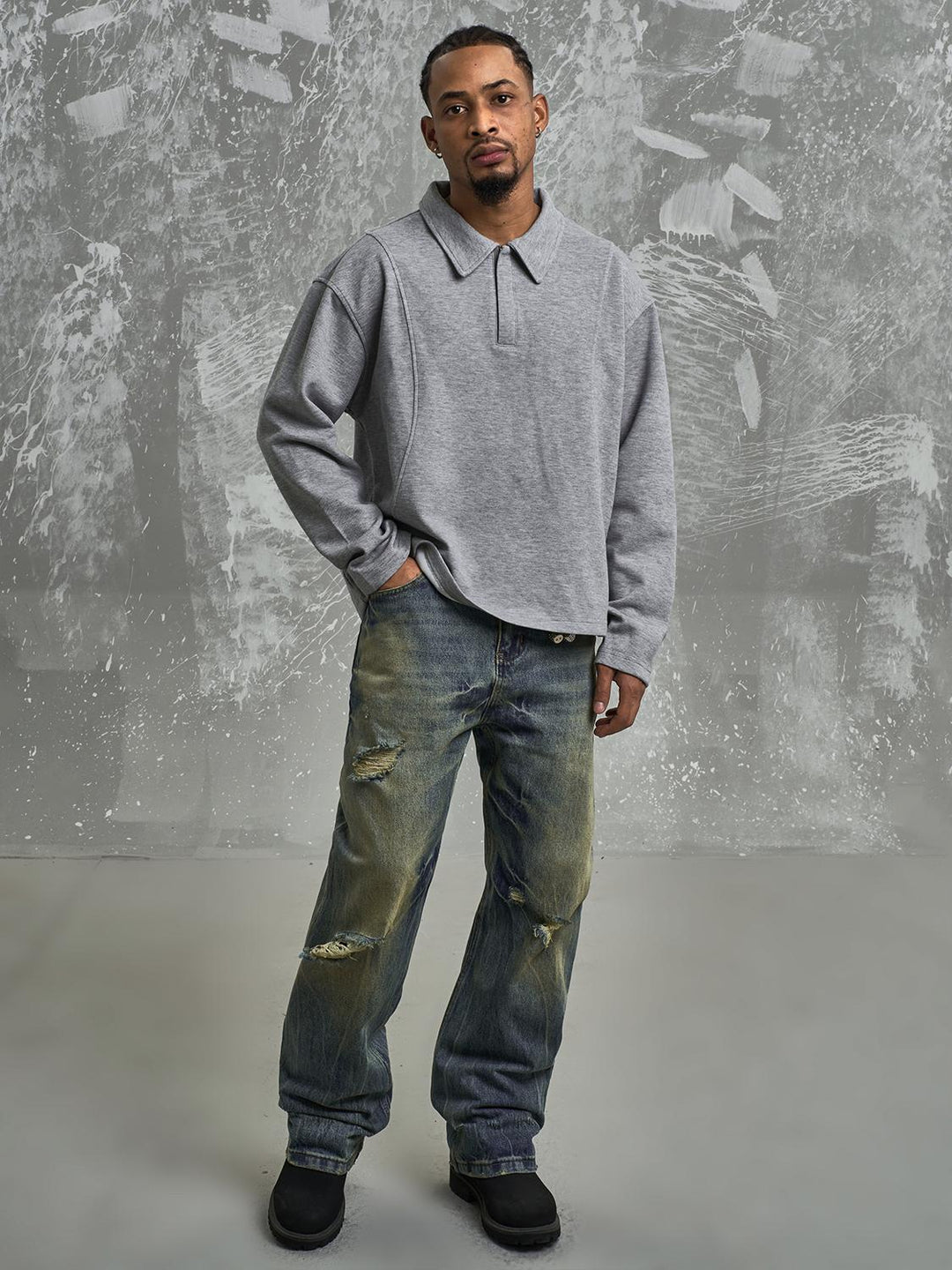 F3F Select Deconstructed Long Sleeve Polo sweatshirt | Face 3 Face