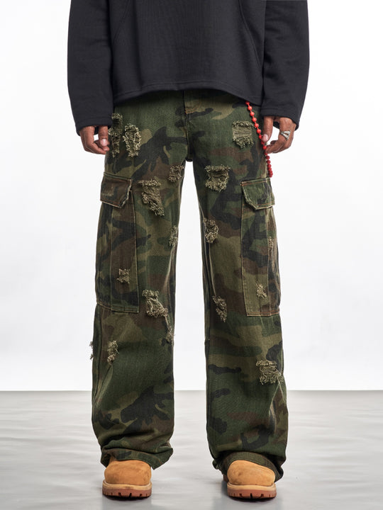F3F Select Distressed Camouflage Cargo Jeans | Face 3 Face