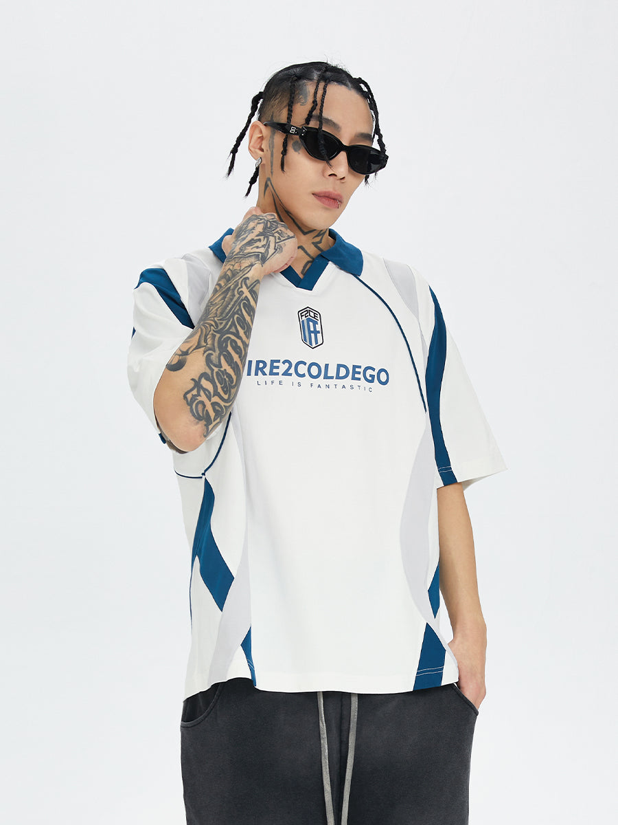 F2CE Deconstruction Contrast Color Uniform Polo Shirt