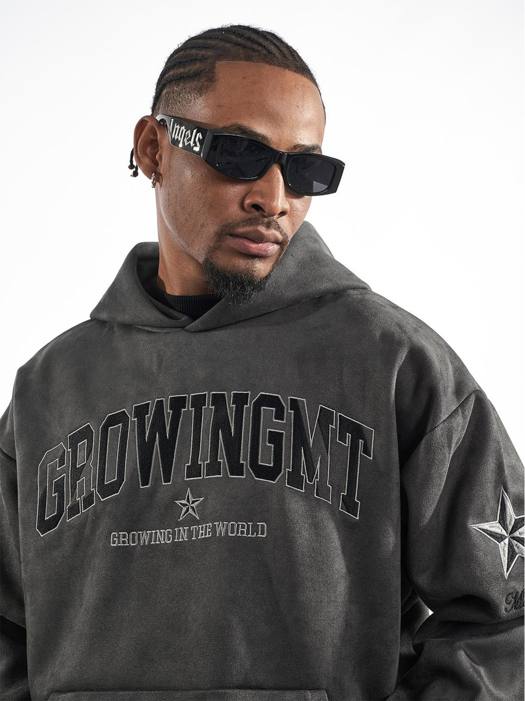 F3F Select Embroidered Faux Suede Hoodie | Face 3 Face