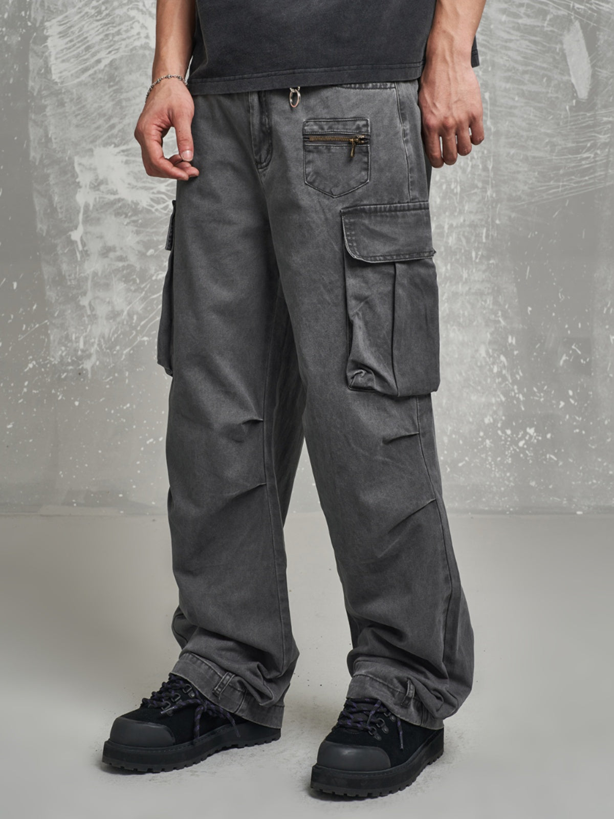 F3F Select Gray Heavy Washed Multi Pocket Cargo Jeans | Face 3 Face