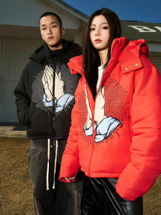 AFGK Prayer Logo Embroidery Gesture Printed Jacket