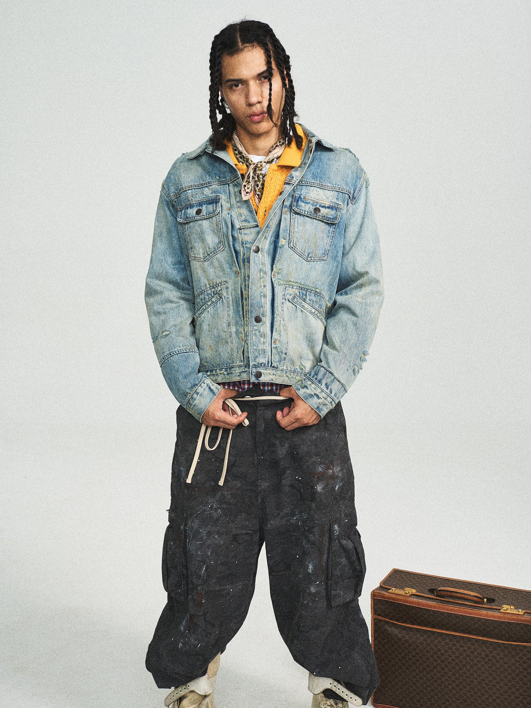 STEEPC Washed Vintage Aged Destroyed Pleated Denim Jacket | Face 3 Face