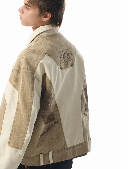 JHYQ Contrast Color Stitching Printed Canvas Work Jacket | Face 3 Face
