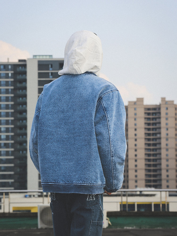 UNTILWERICH Washed Denim Aged Baseball Jacket | Face 3 Face