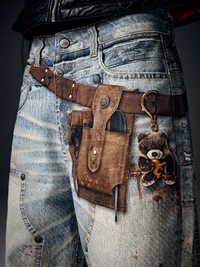 YADcrew 3D Printed Belt Bag Bear Double Knee Baggy Jeans | Face 3 Face