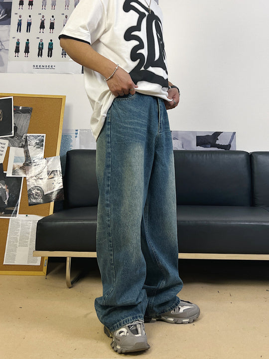 F3F Select Washed Distressed Draped Wide Legged Denim Jeans