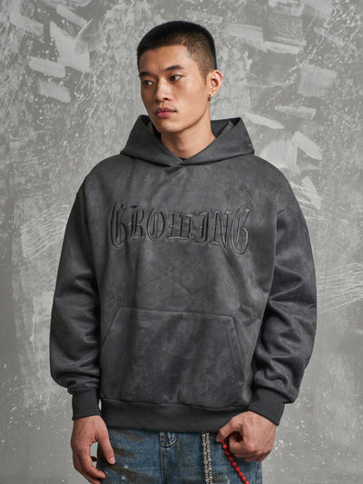 F3F Select Gothic Letters Embroidered Suede Hoodie | Face 3 Face