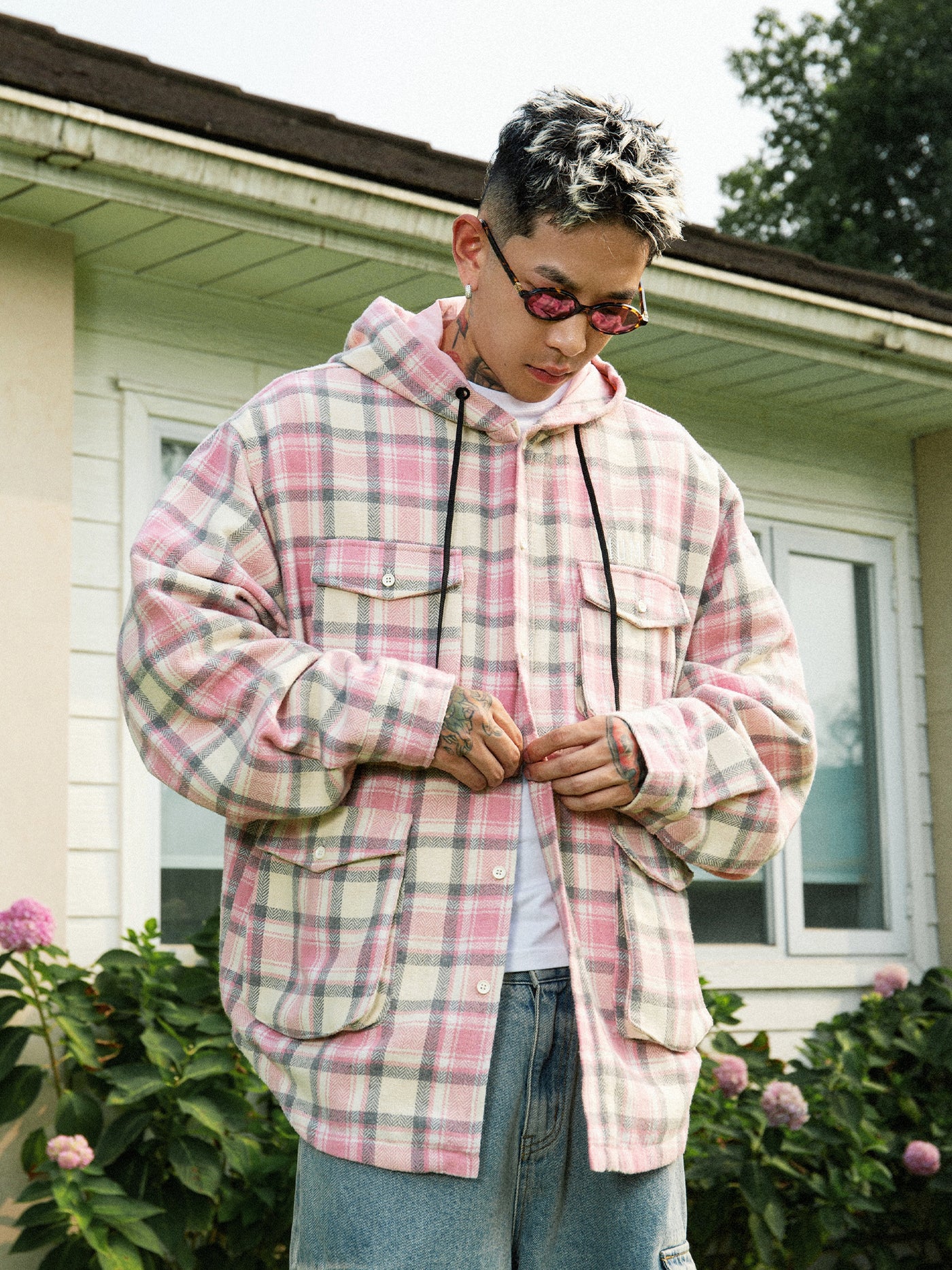 S45 Plaid Multi Pocket Hooded Shirt Jacket | Face 3 Face