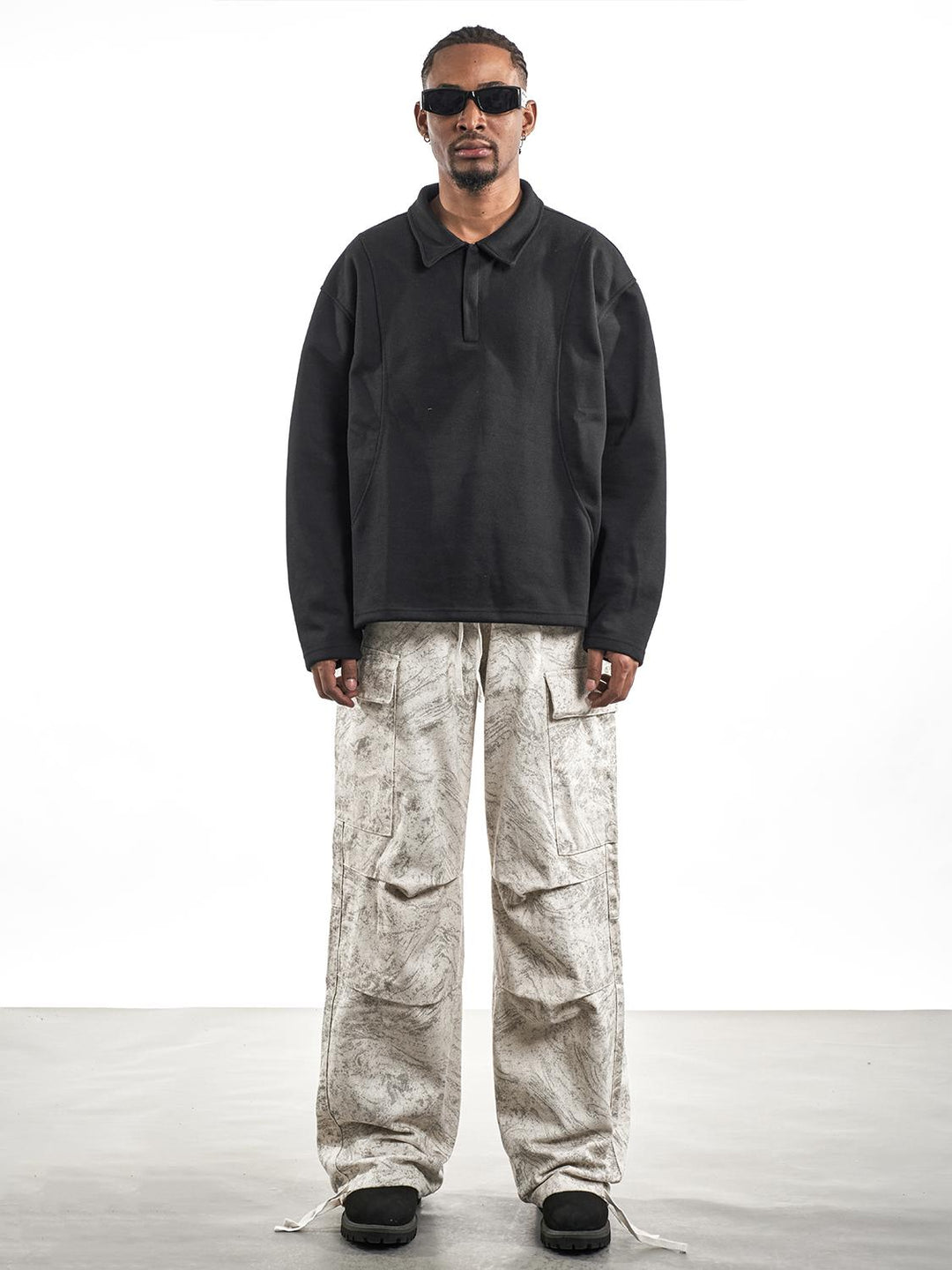 F3F Select Marble Print Drawstring Baggy Cargo Pants | Face 3 Face