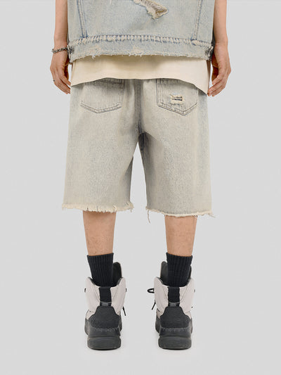 UNDERWATER Washed Damaged Light Blue Denim Shorts | Baggy Jorts | Face 3 Face