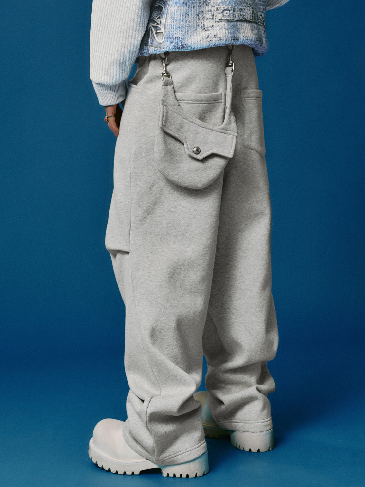 YADcrew Removable Belt Bag Folded Pleated Sweatpants | Face 3 Face