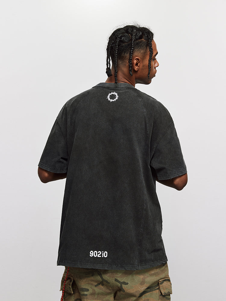 ANTIDOTE Washed Aged Patchwork Stitching Tee