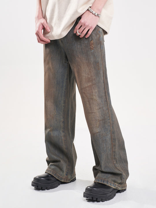 F3F Select Dirty Dyed Distressed Blue Ripped Jeans